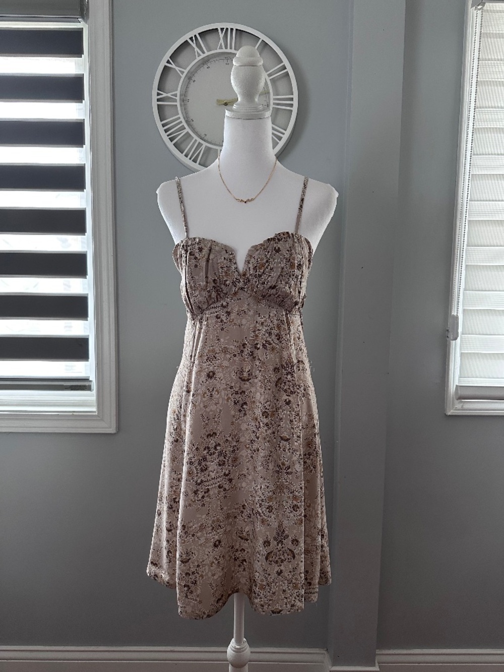 Promesa y2k babydoll floral tan brown sweetheart mini summer dress NWT